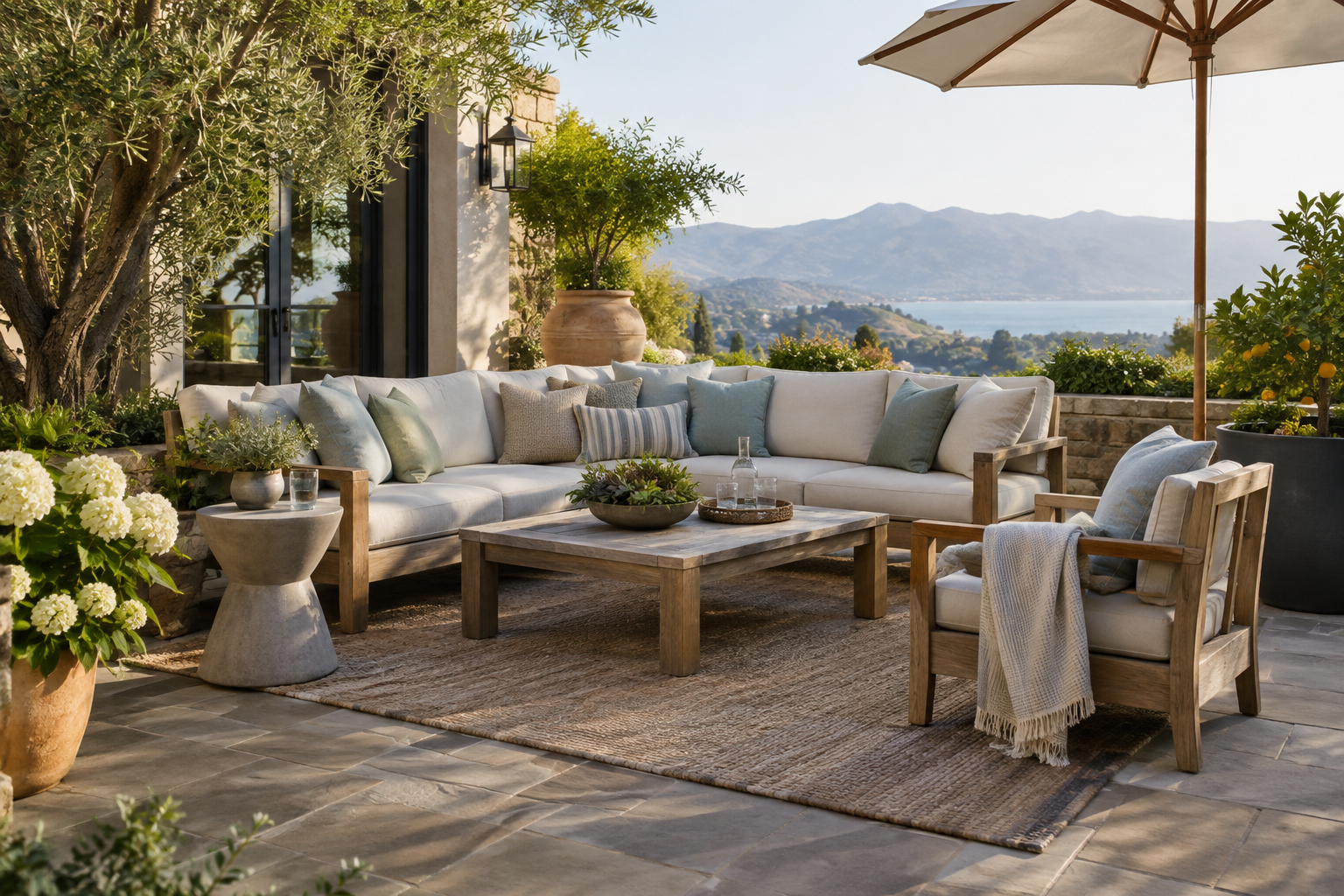 Clean outdoor patio furniture prepared for seasonal use